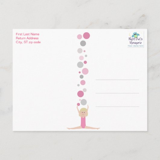 Gymnastiek Feest Bedankt in Pinks & Grey Briefkaart (Achterkant)