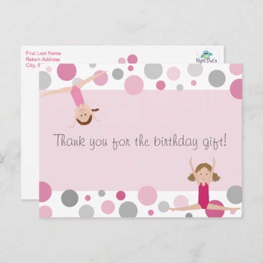 Gymnastiek Feest Bedankt in Pinks & Grey Briefkaart (Voorkant / Achterkant)