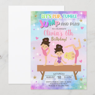 Gymnastiek flip tuimelsprong & spelen meisje verja kaart