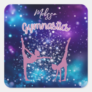 Gymnastiek Galaxy Paarse turquoise gepersonaliseer Vierkante Sticker