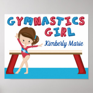 Gymnastiek Girl Blue Monogram Cute Gymnast Poster