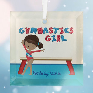 Gymnastiek Girl Custom African American Gymnast Glas Ornament