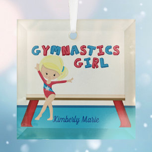 Gymnastiek Girl Cute Blonde Custom Kerstmis Glas Ornament