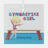 Gymnastiek Girl Cute Blonde Custom Kerstmis Glas Ornament (Voorkant)