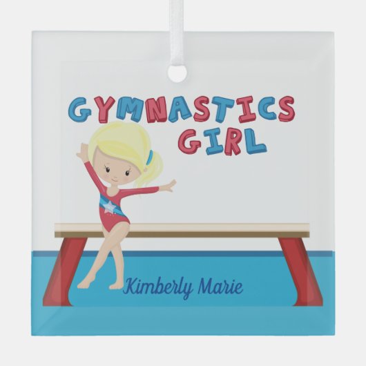 Gymnastiek Girl Cute Blonde Custom Kerstmis Glas Ornament (Voorkant)