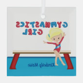 Gymnastiek Girl Cute Blonde Custom Kerstmis Glas Ornament (Achterkant)