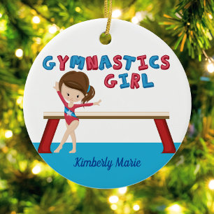 Gymnastiek Girl Cute Blue Monogram Gymnast Keramisch Ornament