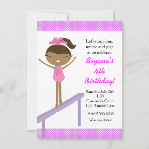 Gymnastiek Girls Tumble Birthday Party Invitation Kaart