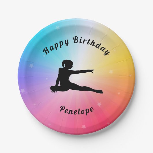 Gymnastiek Happy Birthday Rainbow Paper Borden Papieren Bordje (Voorkant)
