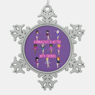 Gymnastiek is beter bij vrienden tin sneeuwvlok ornament