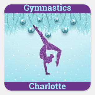 Gymnastiek Kerstmis Paars Aqua Personeelsformatie Vierkante Sticker
