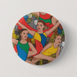 Gymnastiek Meisjes Acro Dansers kleurrijk patroon Ronde Button 5,7 Cm