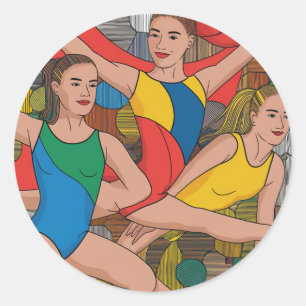 Gymnastiek Meisjes Acro Dansers kleurrijk patroon Ronde Sticker