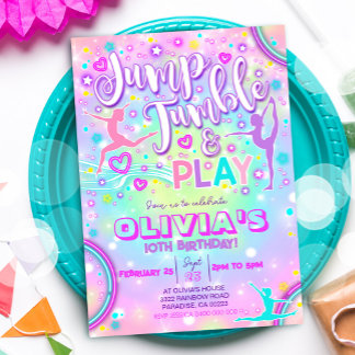 Gymnastiek Party Uitnodiging Jump Tumble Play Neon