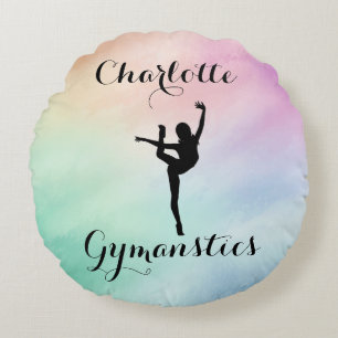Gymnastiek Pastel Paarse Groen Gepersonaliseerd Rond Kussen