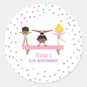 Gymnastiek pastel verjaardag ronde sticker