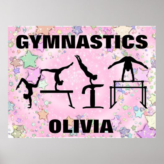 Gymnastiek Pink Sparkle Swirls and Stars Poster (Voorkant)