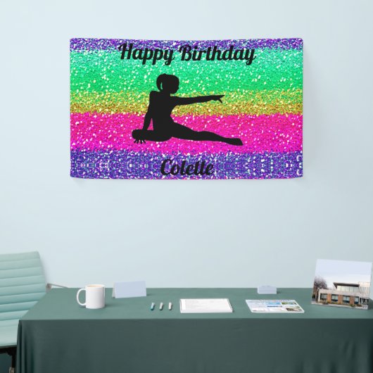 Gymnastiek Rainbow Sparkle Verjaardagsbanner Spandoek (Beurs)