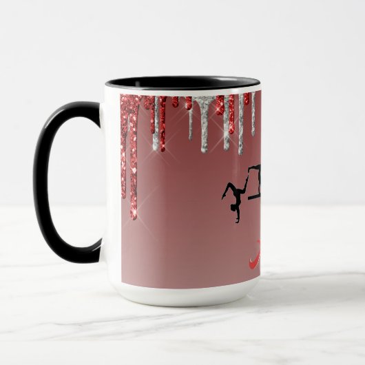 Gymnastiek Red en Silver Glitter Drip Ombre Mok (Links)