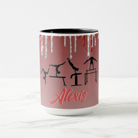 Gymnastiek Red en Silver Glitter Drip Ombre Mok (Midden)