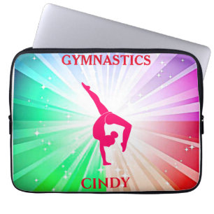 Gymnastiek Regenboogbarst met Girl Handstand Pose Laptop Sleeve