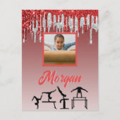 Gymnastiek Rood & Zilver Glitter Drip Aangepaste f Briefkaart (Voorkant)