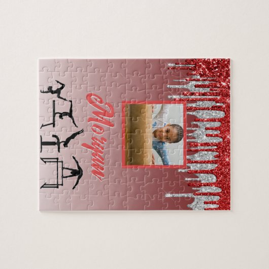 Gymnastiek Rood & Zilver Glitter Drip Aangepaste f Legpuzzel (Horizontaal)