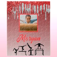 Gymnastiek Rood & Zilver Glitter Drip Aangepaste f