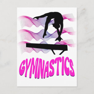 Gymnastiek Roze en Paarse Balansstraal Briefkaart