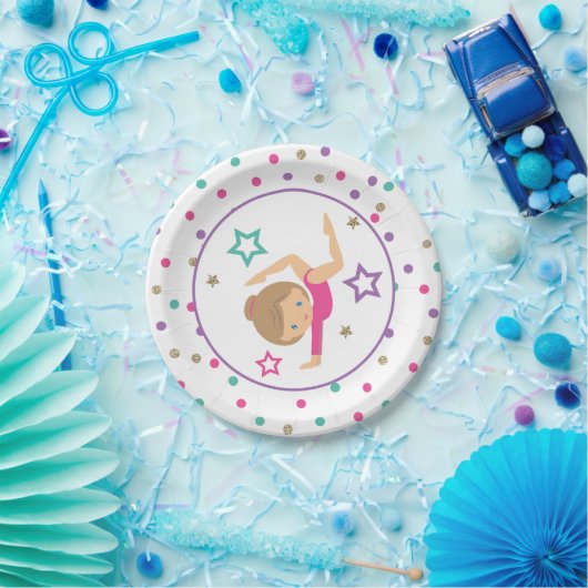 Gymnastiek Roze Paarse Turquoise Girl Birthday Pap Papieren Bordje (Feest)
