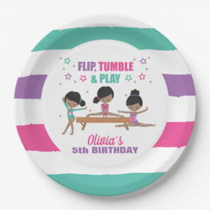 Gymnastiek Roze Paarse Turquoise Girl Birthday Pap Papieren Bordje