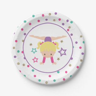 Gymnastiek Roze Paarse Turquoise Girl Birthday Pap Papieren Bordje