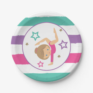 Gymnastiek Roze Paarse Turquoise Girl Birthday Pap Papieren Bordje