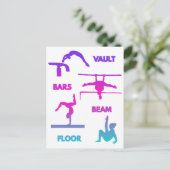Gymnastiek Roze Paarse Turquoise Vault Bars Beam Briefkaart (Staand voorkant)