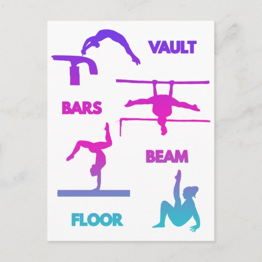 Gymnastiek Roze Paarse Turquoise Vault Bars Beam Briefkaart (Voorkant)