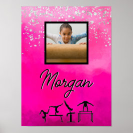 Gymnastiek Roze, Zilver, Aangepaste foto Glitter Poster