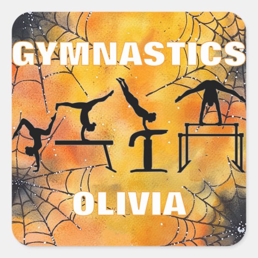 Gymnastiek Spooky Spiderweb Halloween Vierkante Sticker (Voorkant)