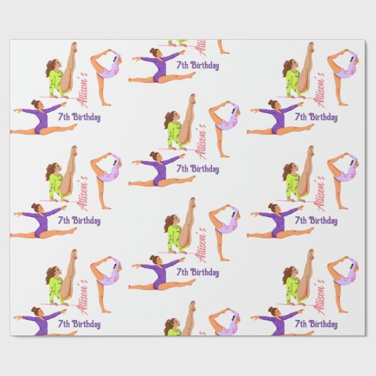 Gymnastiek springen Cartwheels meisje verjaardagsf Cadeaupapier (Vlak)
