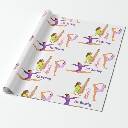 Gymnastiek springen Cartwheels meisje verjaardagsf Cadeaupapier (Uitgerold)
