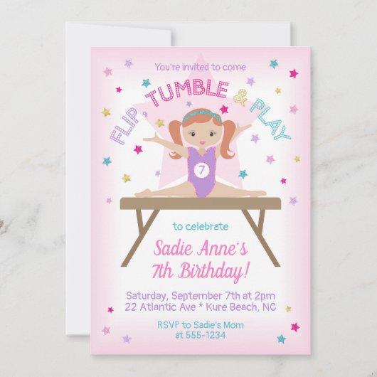 Gymnastiek Sprong Verjaardagsfeestje Rood Haar Kaart (Voorkant)