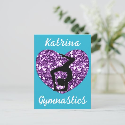 Gymnastiek Turquoise en Paarse Gepersonaliseerd Briefkaart (Staand voorkant)
