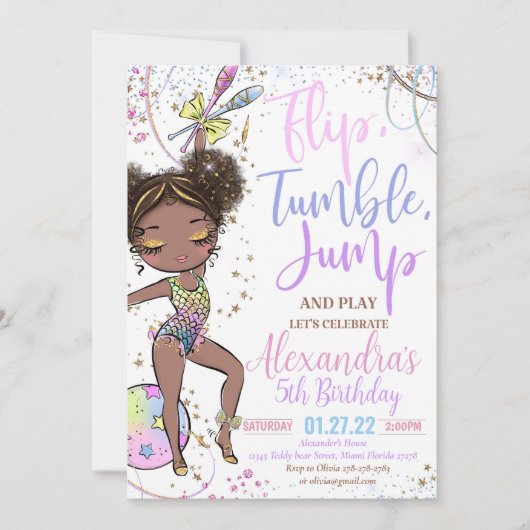 Gymnastiek Verjaardag Uitnodiging Feest Gymnastiek (Voorkant)