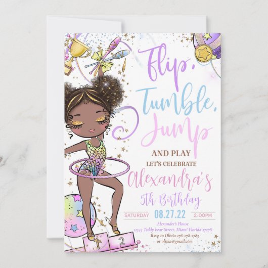 Gymnastiek Verjaardag Uitnodiging Feest Gymnastiek (Voorkant)