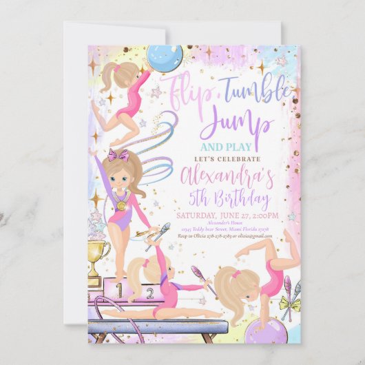 Gymnastiek Verjaardag Uitnodiging Feest Gymnastiek (Voorkant)