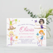 Gymnastiek Verjaardag Uitnodiging met Pinwheels (Staand voorkant)