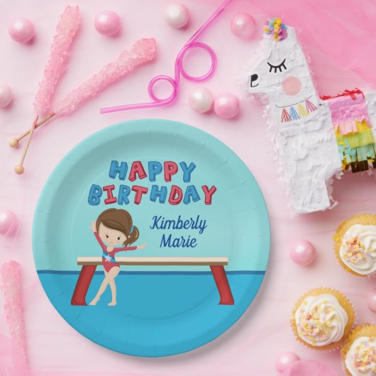 Gymnastiek Verjaardagsfeest Schattigee Custom Kind Papieren Bordje (Feest)
