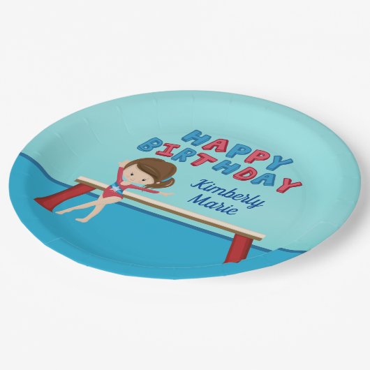 Gymnastiek Verjaardagsfeest Schattigee Custom Kind Papieren Bordje (Gekanteld)