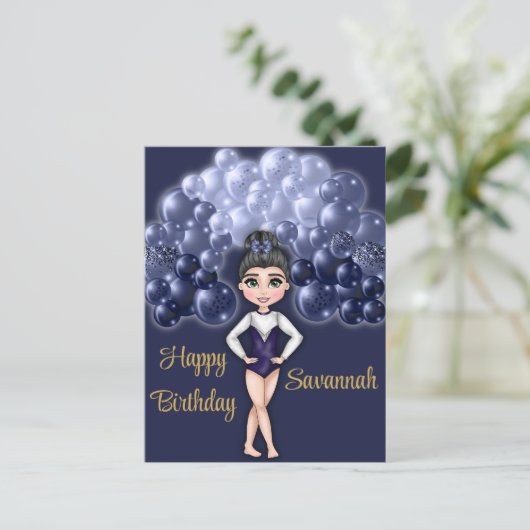 Gymnastiek Verjaardagsfeestje met Blauwe Ballonboo Briefkaart (Staand voorkant)