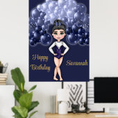 Gymnastiek Verjaardagsfeestje met Blauwe Ballonboo Poster (Thuiskantoor)
