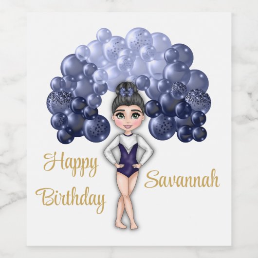 Gymnastiek Verjaardagsfeestje met Blauwe Ballonboo Wijn Etiket (Enkel label)